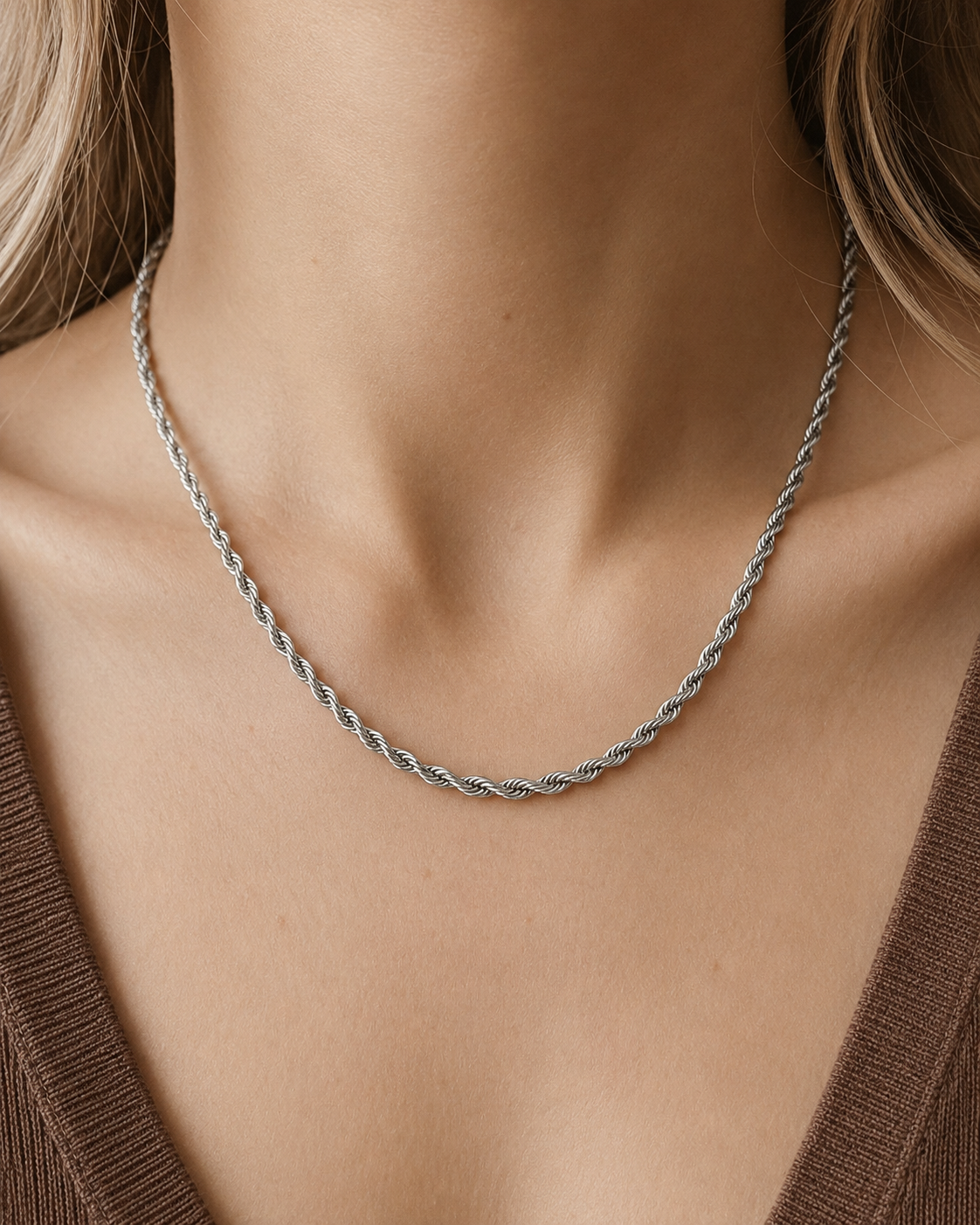 Classic Twisted Rope Chain Necklace Waterproof