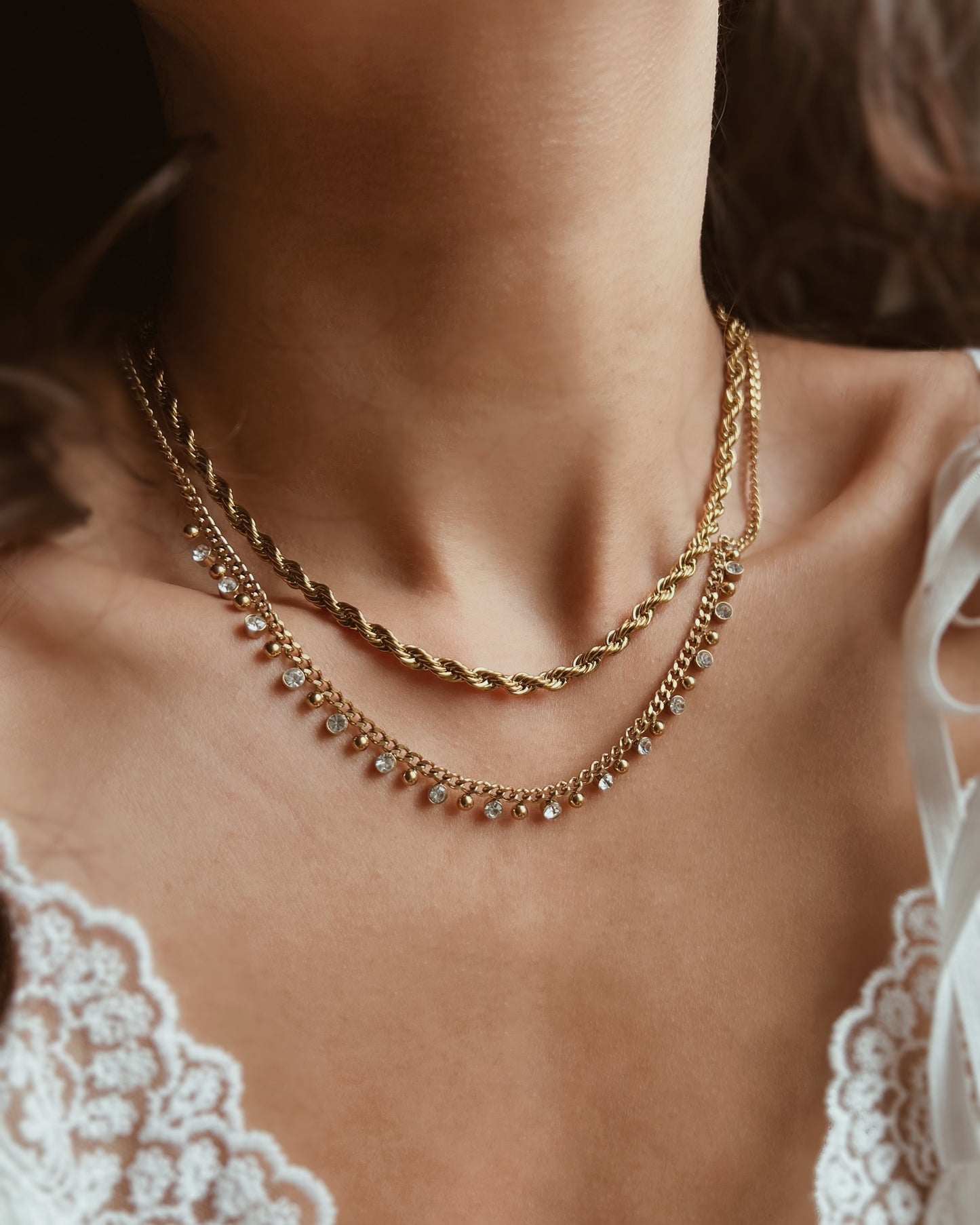 Crystal Bead Dangle Necklace Waterproof