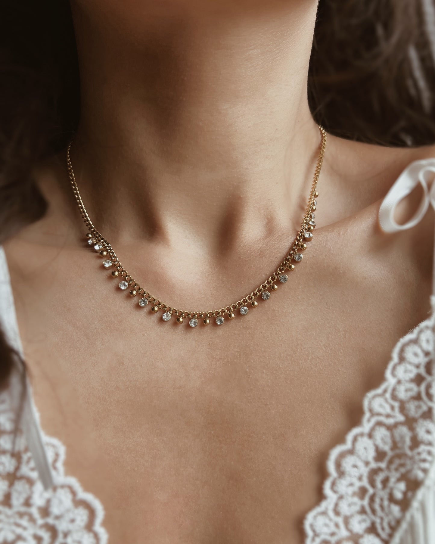Crystal Bead Dangle Necklace Waterproof