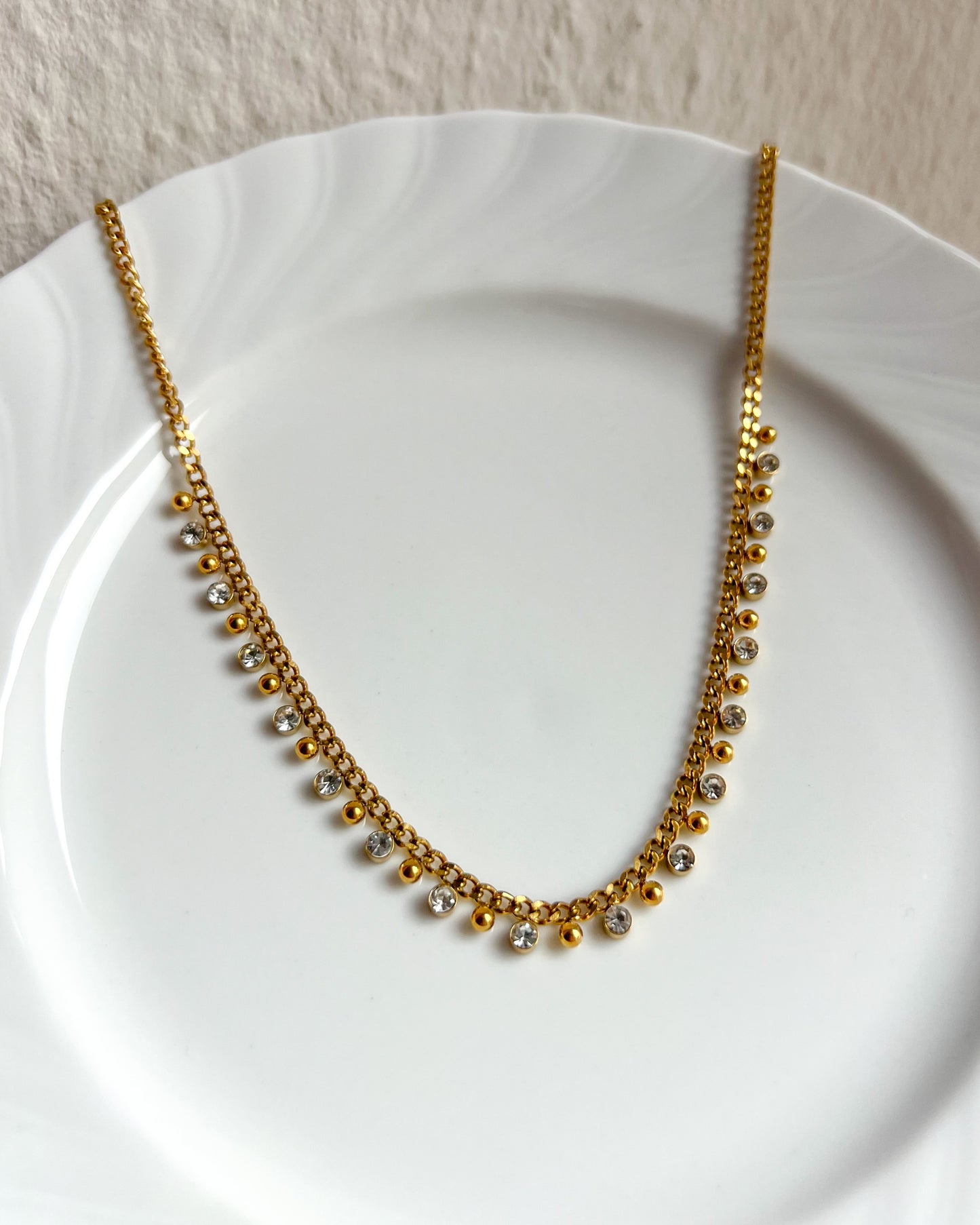 Crystal Bead Dangle Necklace Waterproof