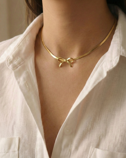 Bow Herringbone Choker Necklace Waterproof