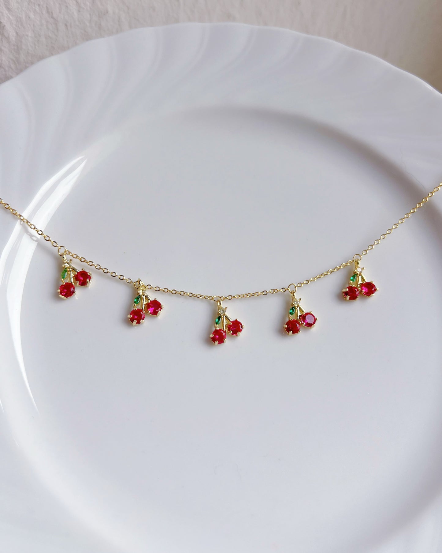 Cherry Zirconia Charm Necklace