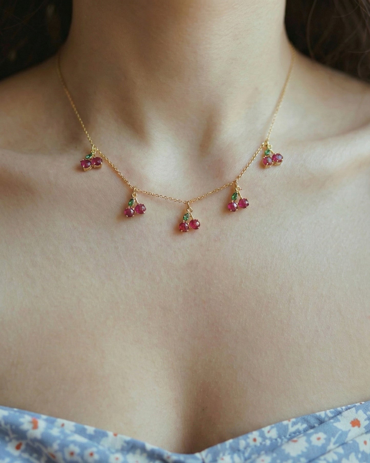Cherry Zirconia Charm Necklace