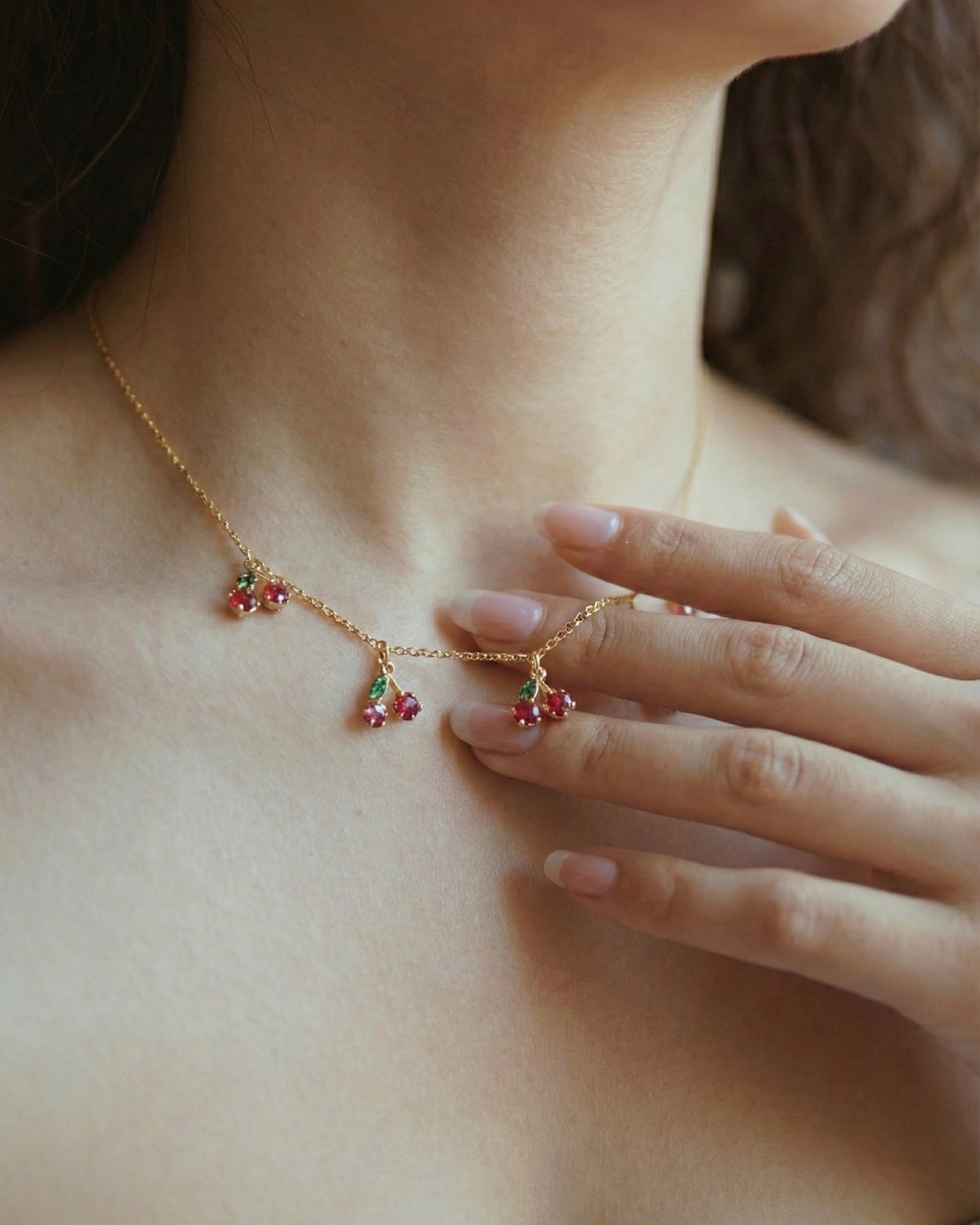 Cherry Zirconia Charm Necklace