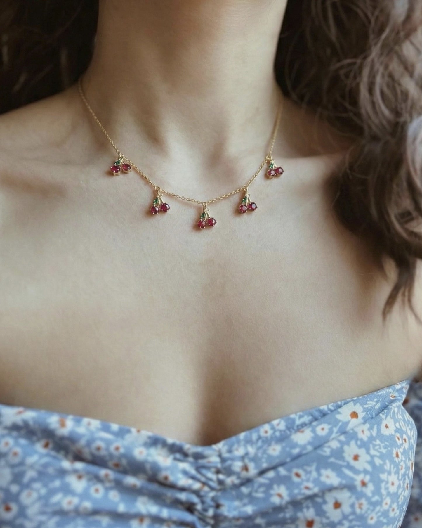 Cherry Zirconia Charm Necklace
