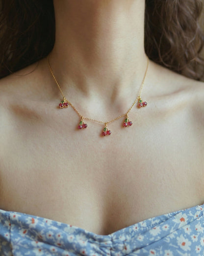 Cherry Zirconia Charm Necklace