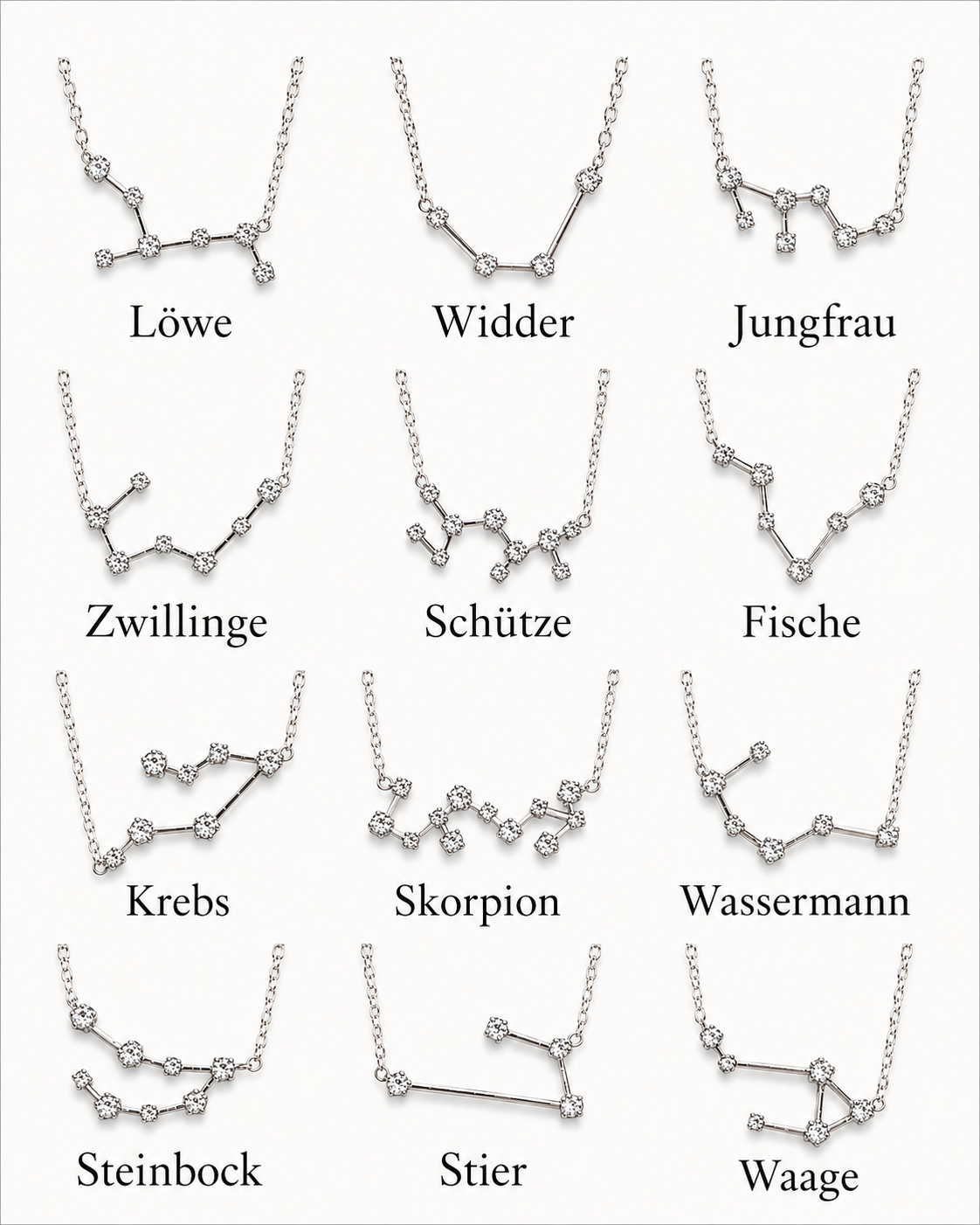 Zodiac Constellation Necklace Waterproof (Silver)