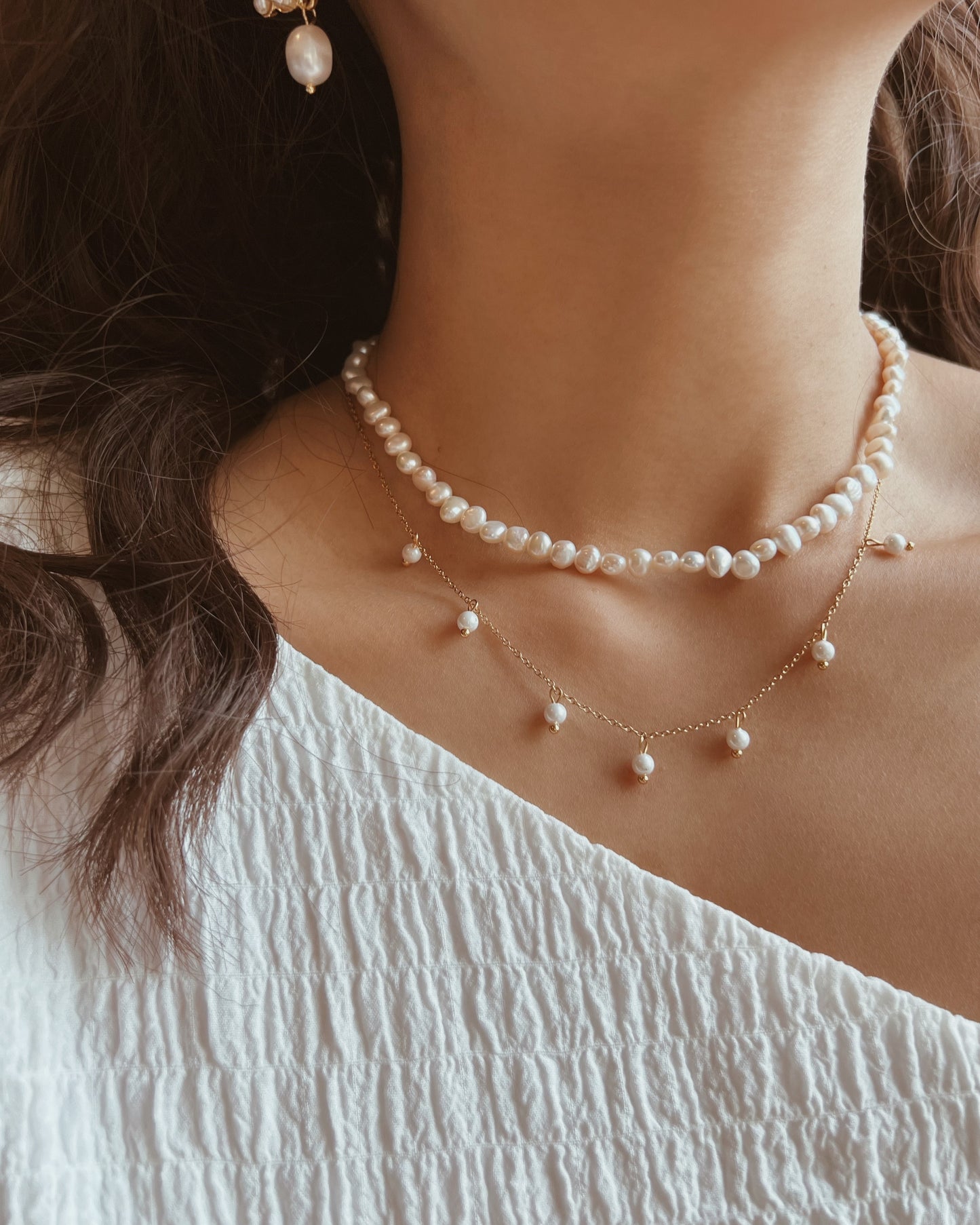 Tiny Pearl Charm Necklace Waterproof