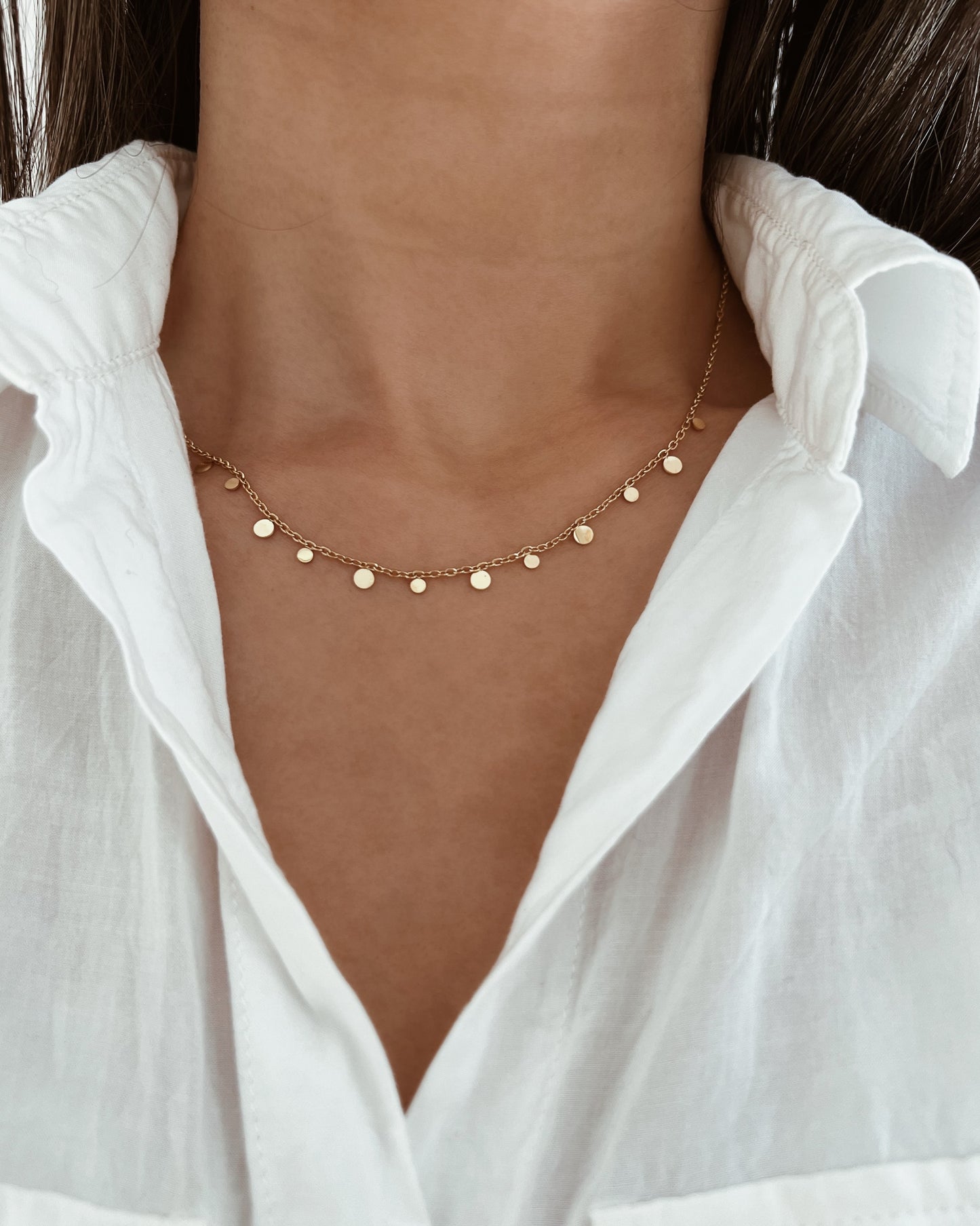 Tiny Disc Charm Necklace Waterproof