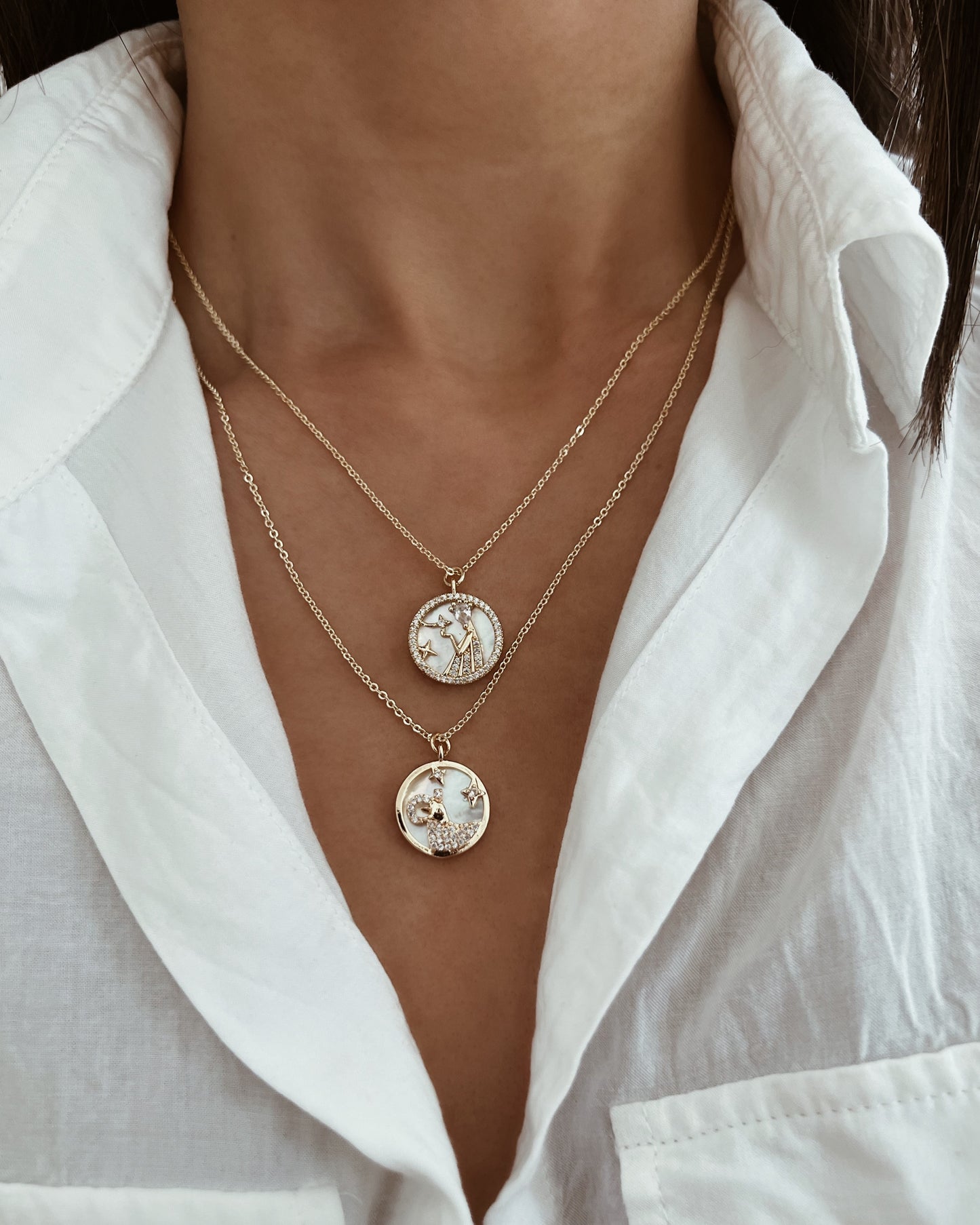 Zodiac Sign Mother of Pearl Pendant Necklace