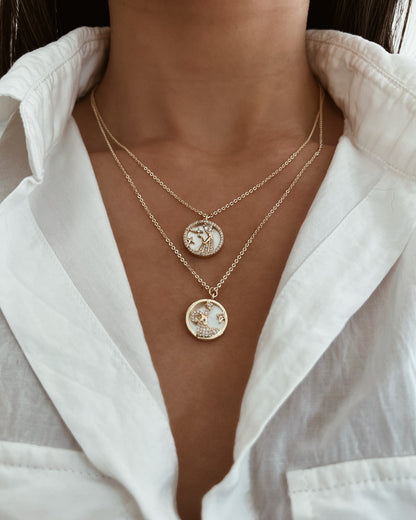 Zodiac Sign Mother of Pearl Pendant Necklace