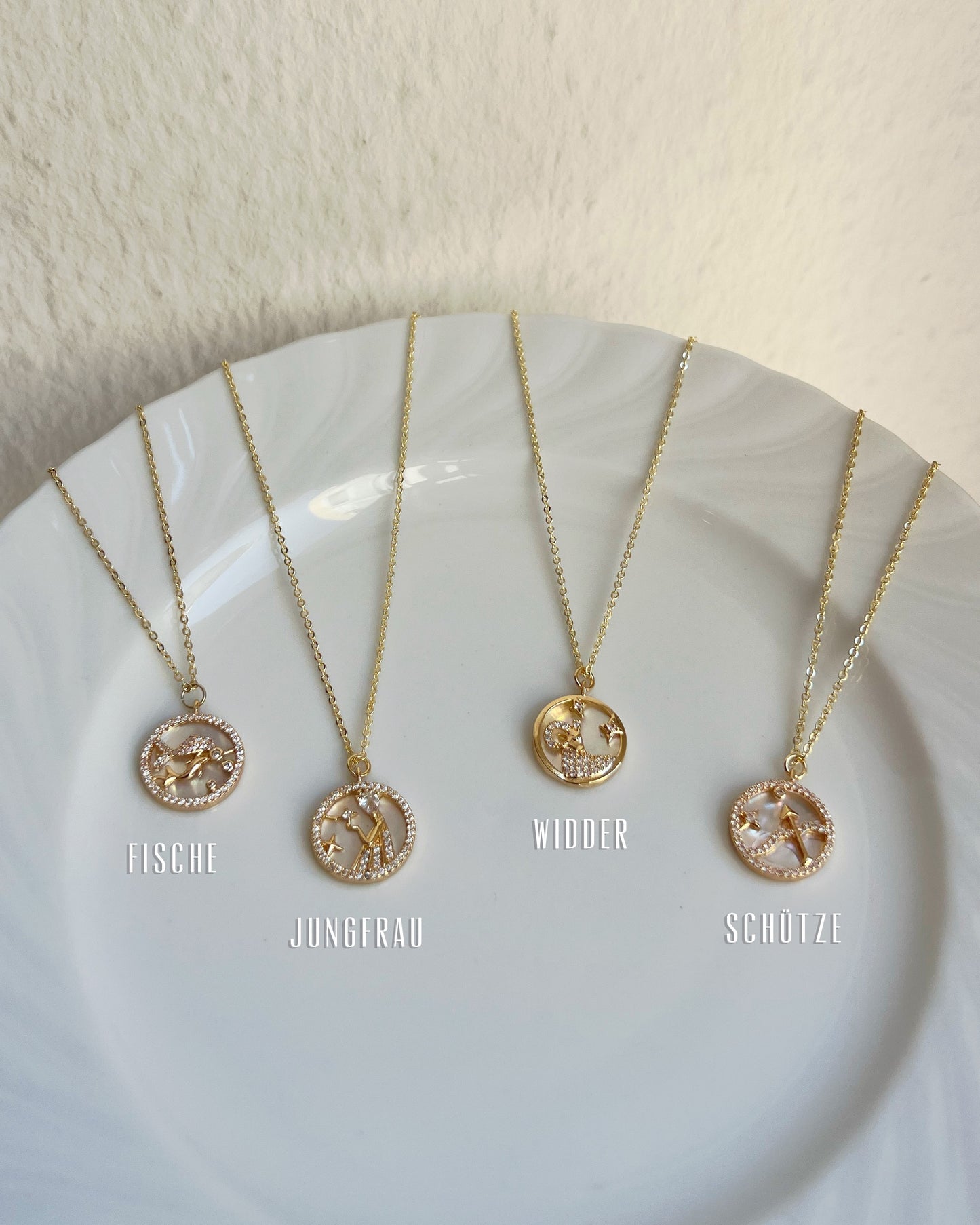 Zodiac Sign Mother of Pearl Pendant Necklace