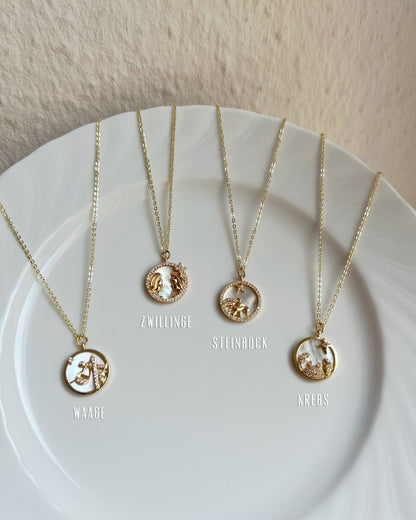 Zodiac Sign Mother of Pearl Pendant Necklace