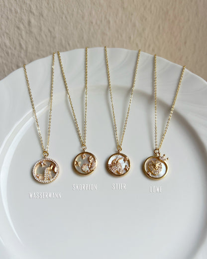 Zodiac Sign Mother of Pearl Pendant Necklace