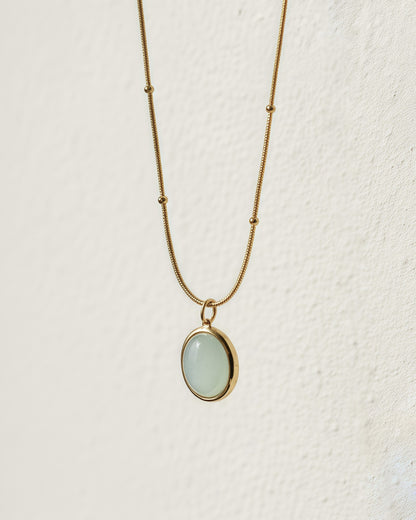 Aqua Green Oval Pendant Necklace Waterproof