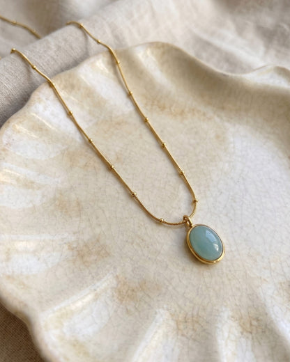 Aqua Green Oval Pendant Necklace Waterproof
