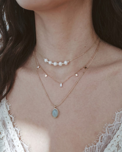 Aqua Green Oval Pendant Necklace Waterproof