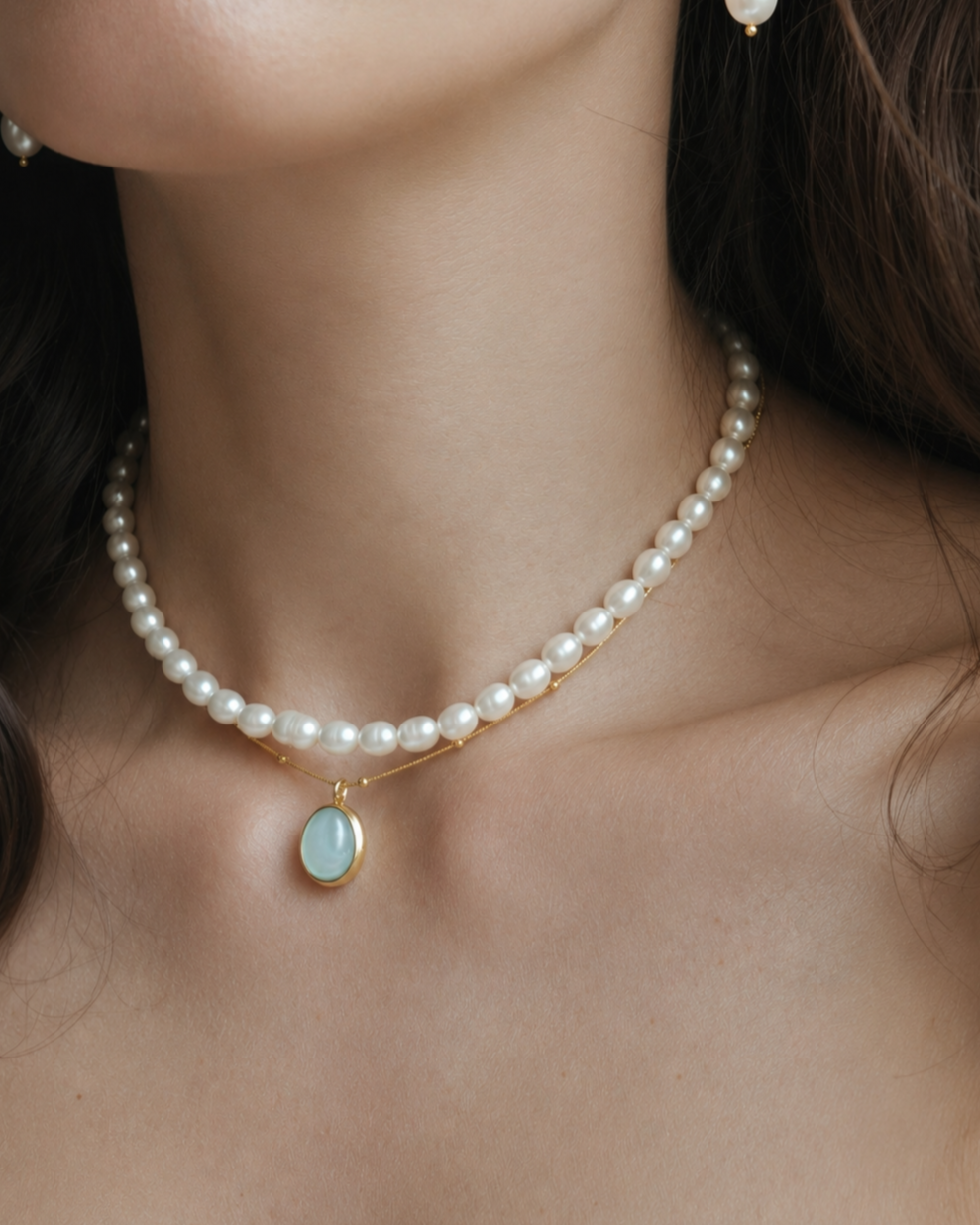 Aqua Green Oval Pendant Necklace Waterproof