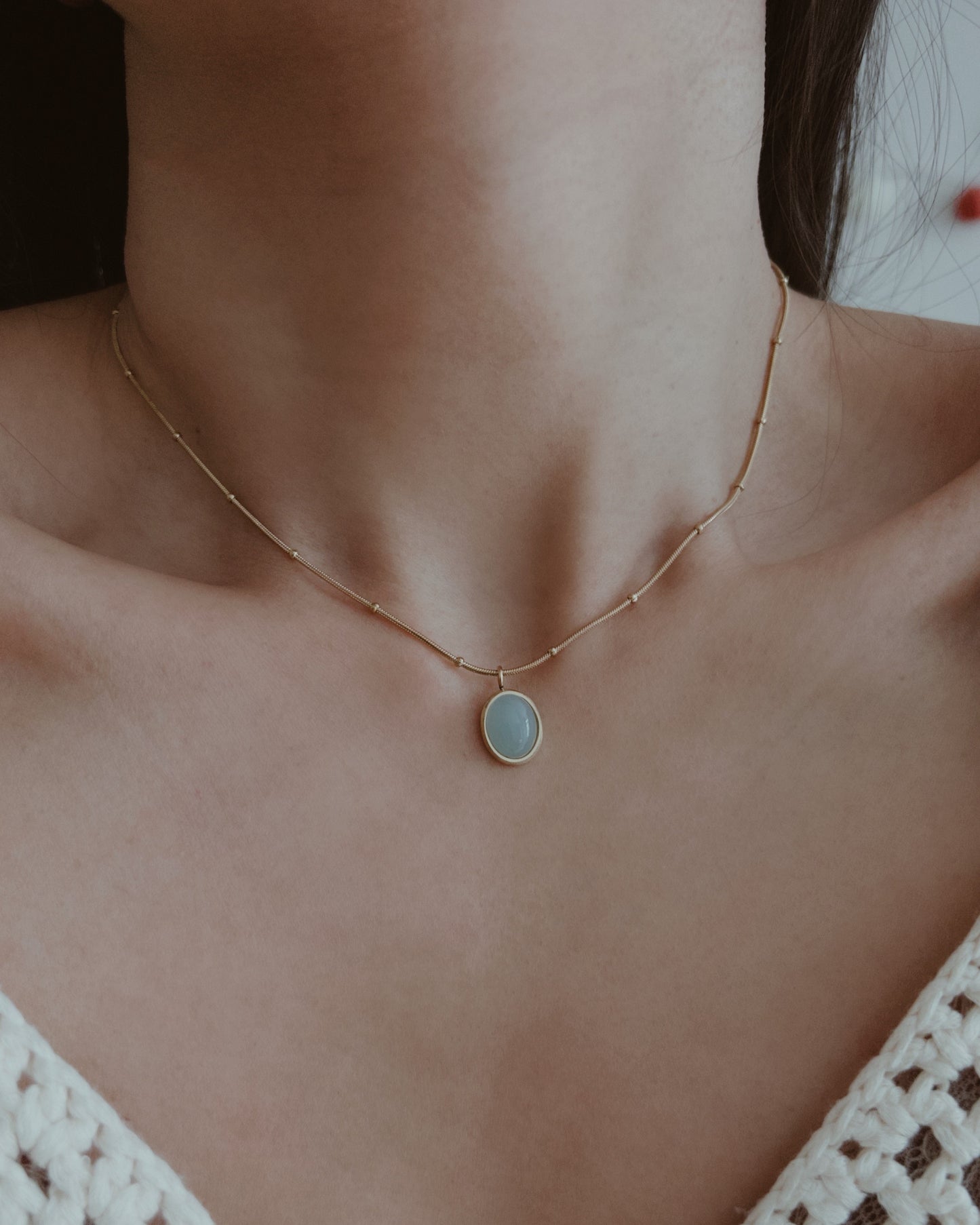 Aqua Green Oval Pendant Necklace Waterproof