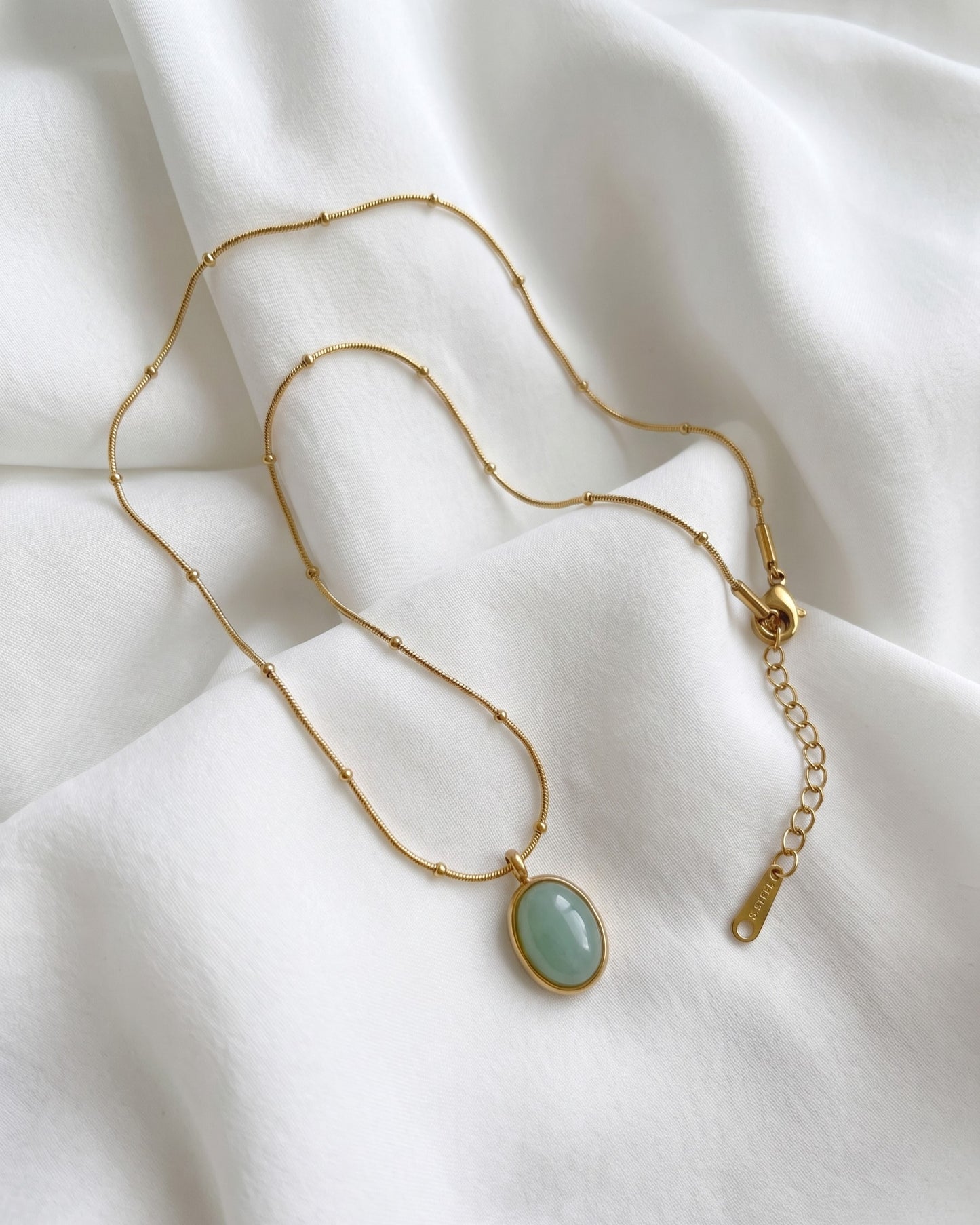 Aqua Green Oval Pendant Necklace Waterproof
