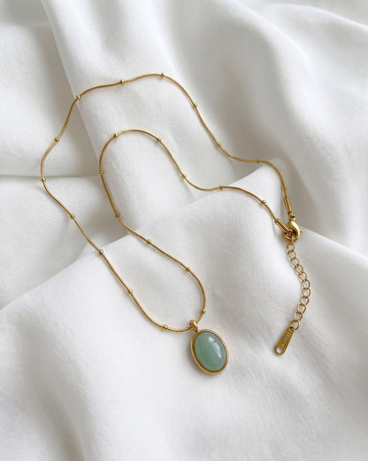 Aqua Green Oval Pendant Necklace Waterproof