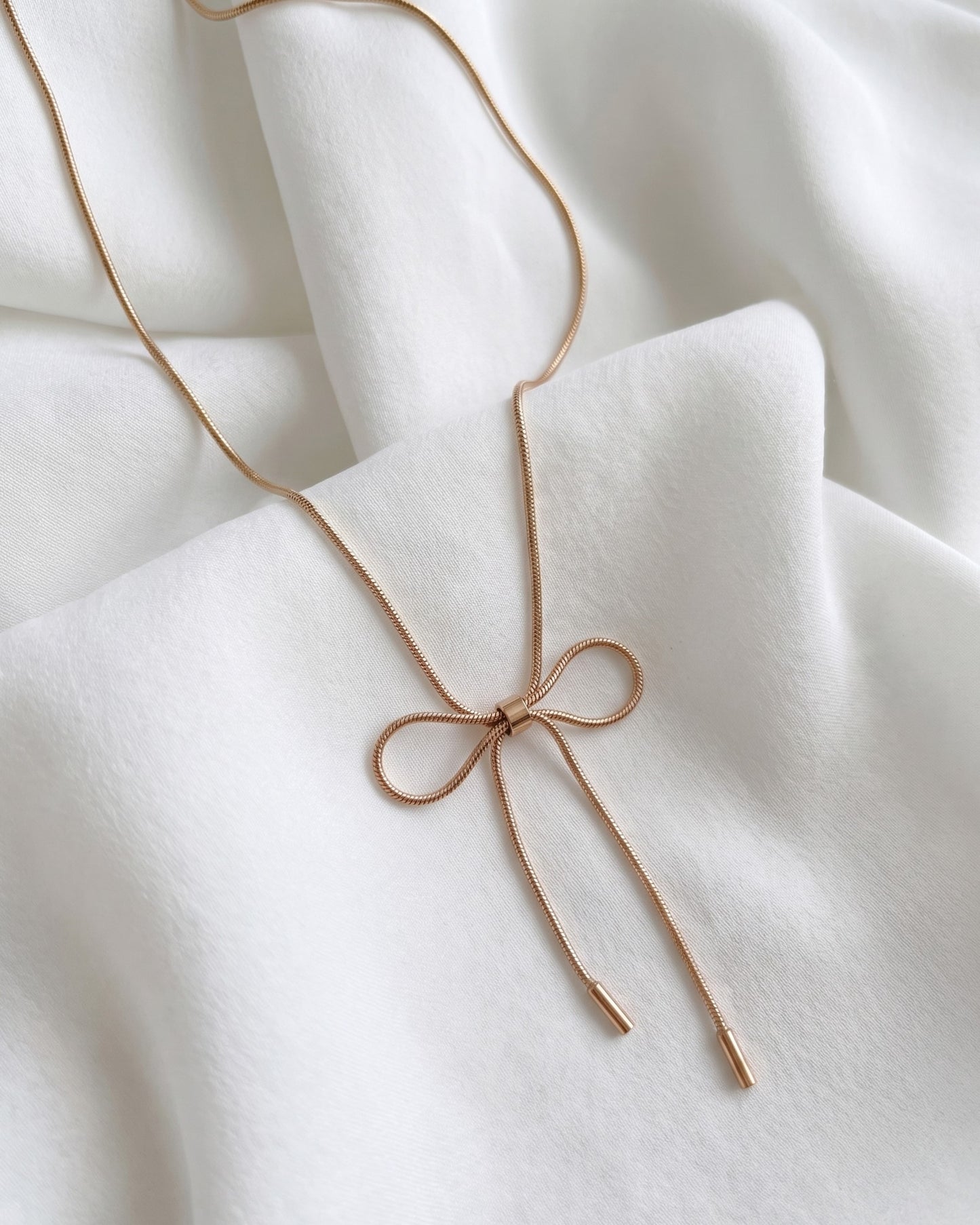 Rose Gold Rope Ribbon Bow Necklace Waterproof