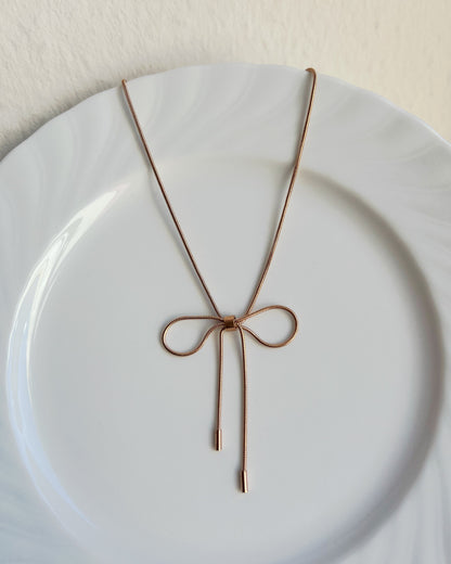 Rose Gold Rope Ribbon Bow Necklace Waterproof