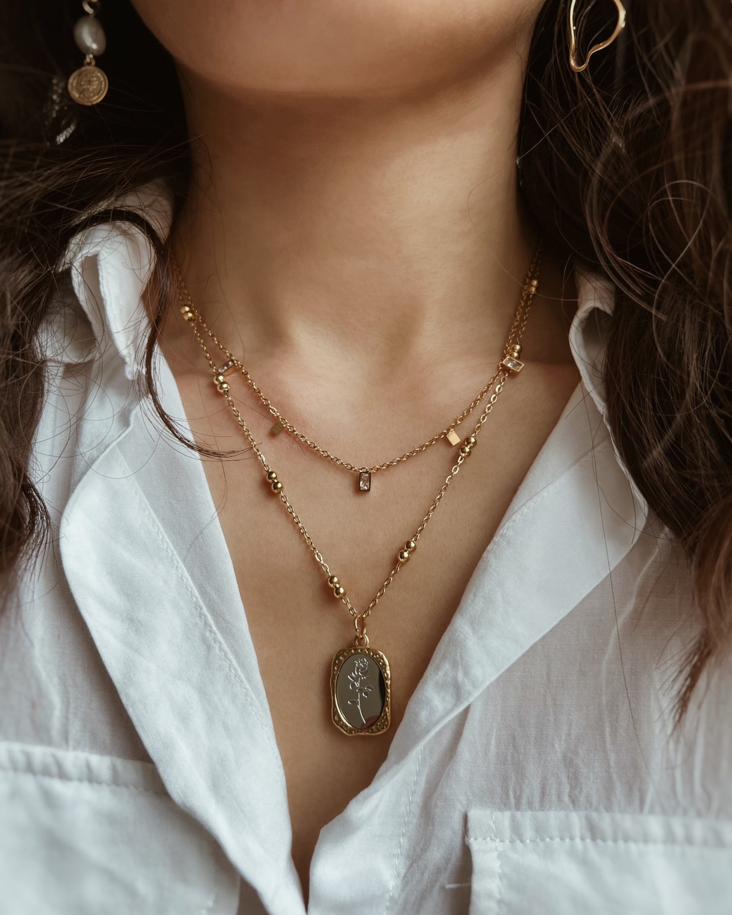 Retro Mirror Rose Pendant Necklace Waterproof