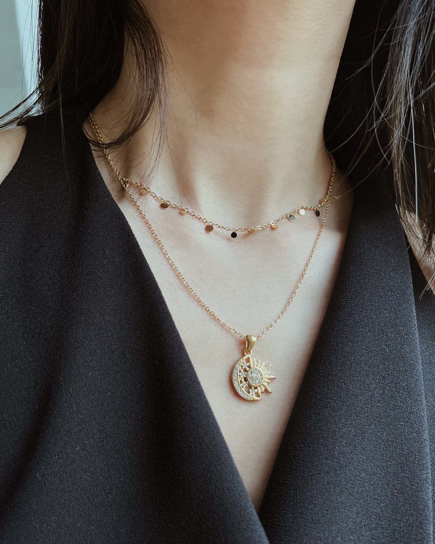 Sun And Moon Pendant Necklace Waterproof