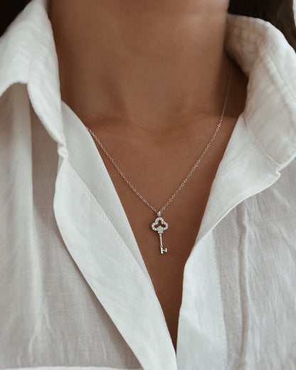 Pavé Key Pendant Necklace 925 Silver