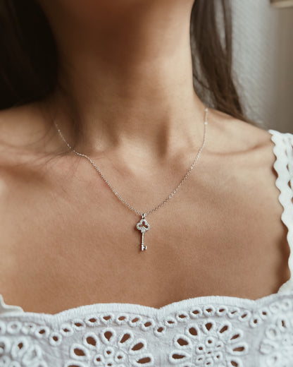 Pavé Key Pendant Necklace 925 Silver