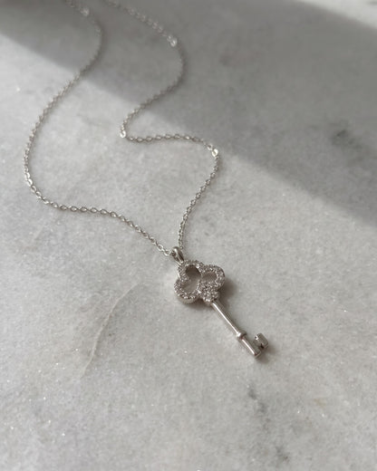 Pavé Key Pendant Necklace 925 Silver
