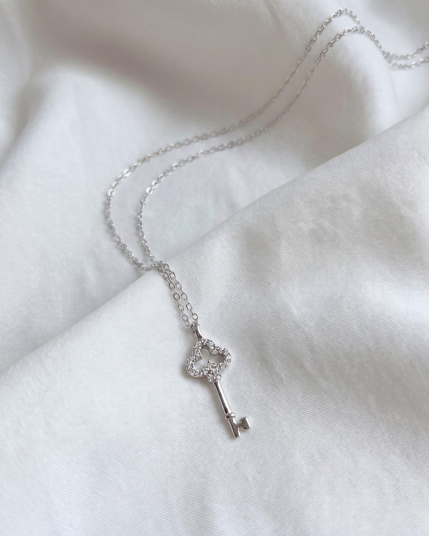 Pavé Key Pendant Necklace 925 Silver
