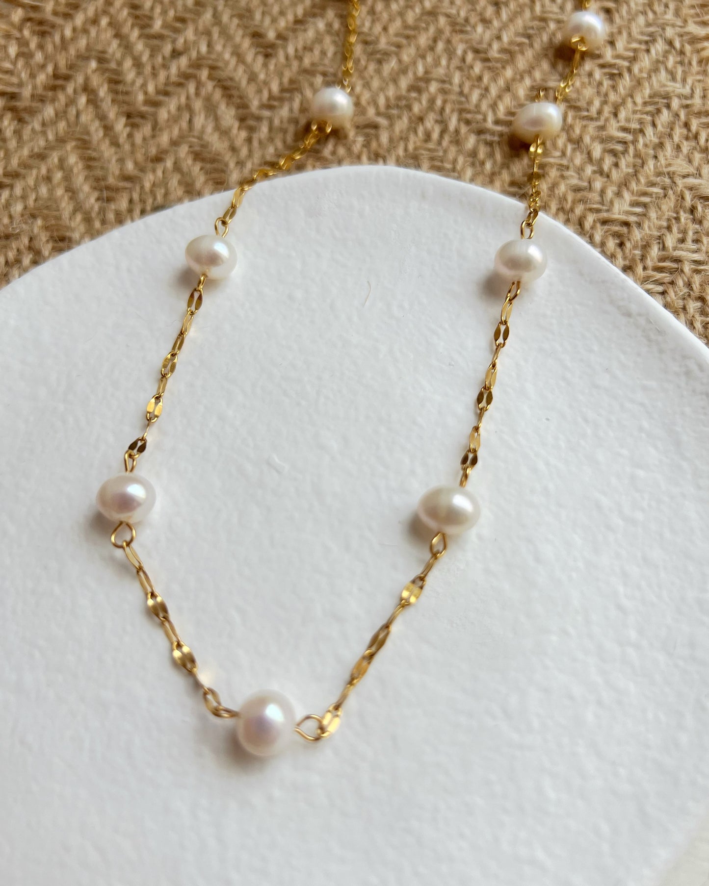 Freshwater Pearl Station Necklace Waterproof