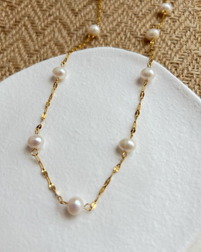 Freshwater Pearl Station Necklace Waterproof