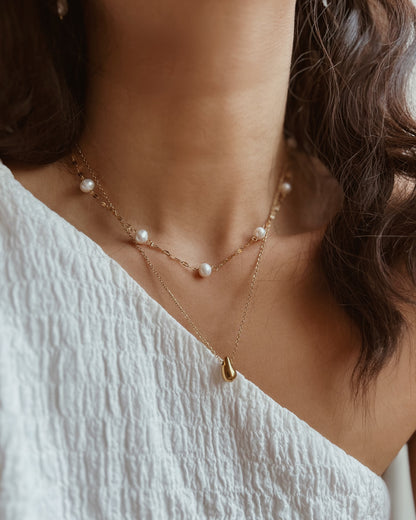 Freshwater Pearl Station Necklace Waterproof