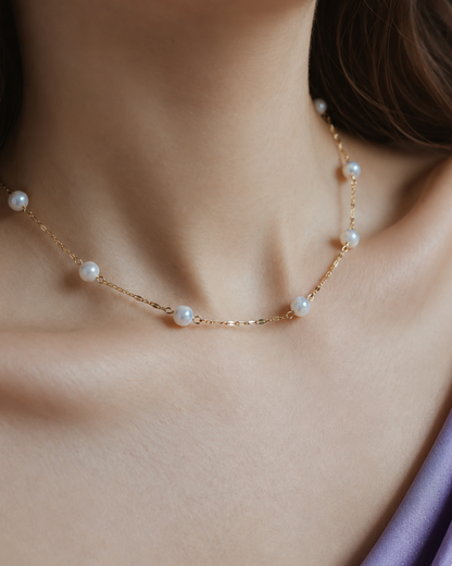 Freshwater Pearl Station Necklace Waterproof