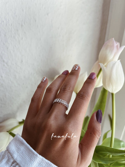 Lace Patterned 925 Silver Filigree Ring