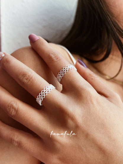Lace Patterned 925 Silver Filigree Ring