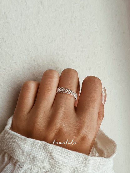 Lace Patterned 925 Silver Filigree Ring