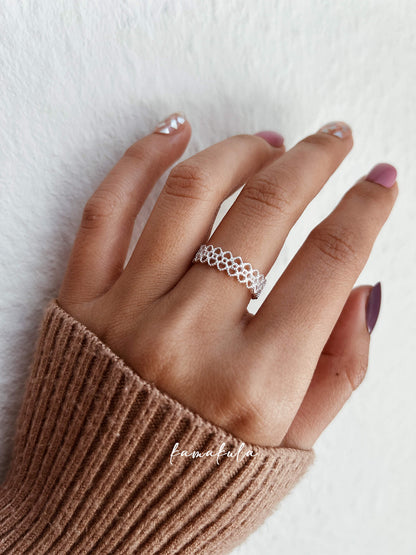 Lace Patterned 925 Silver Filigree Ring