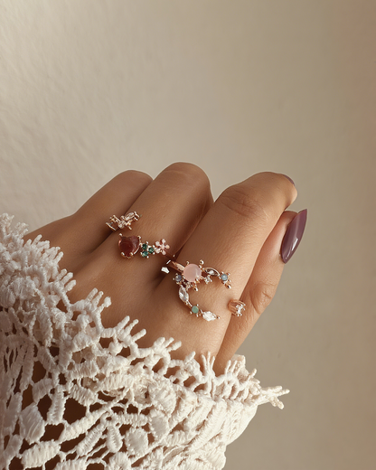 Adjustable Rose Gold Heart Bloom Ring