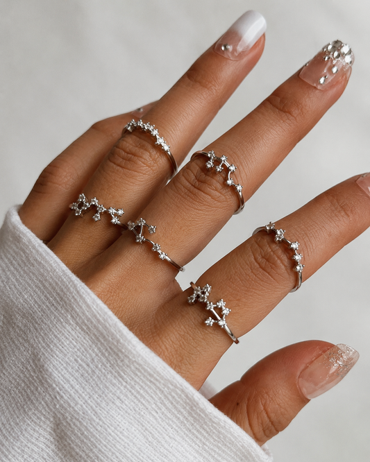 Sternzeichen-Ring 925 Silber, verstellbar – Kamakula