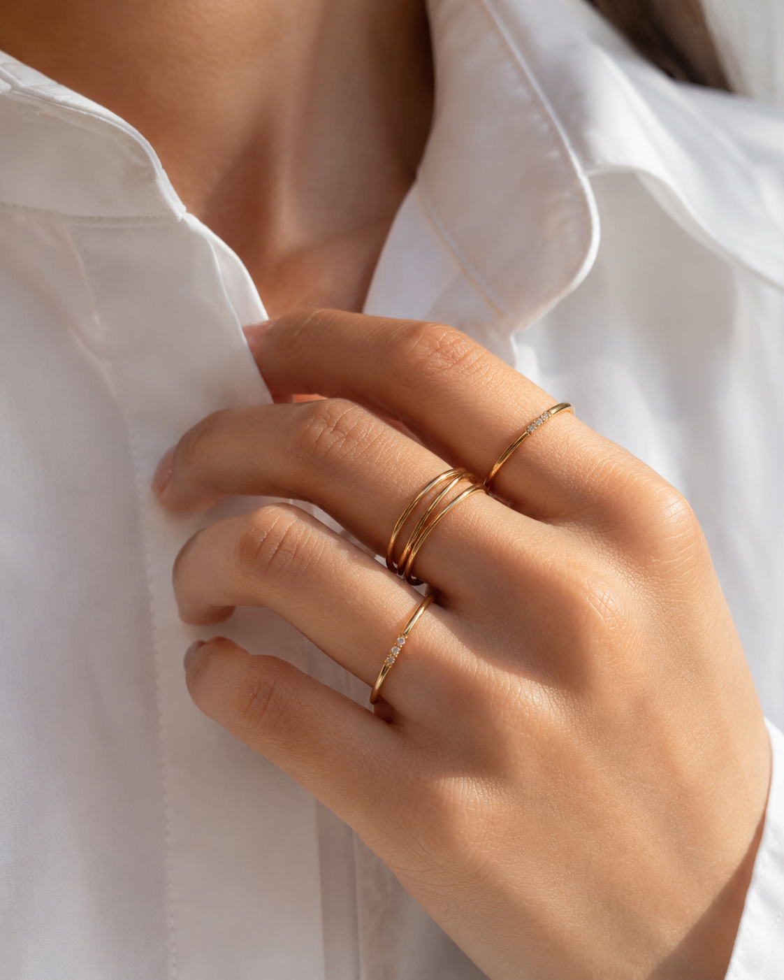 Three CZ Stacking Ring Waterproof