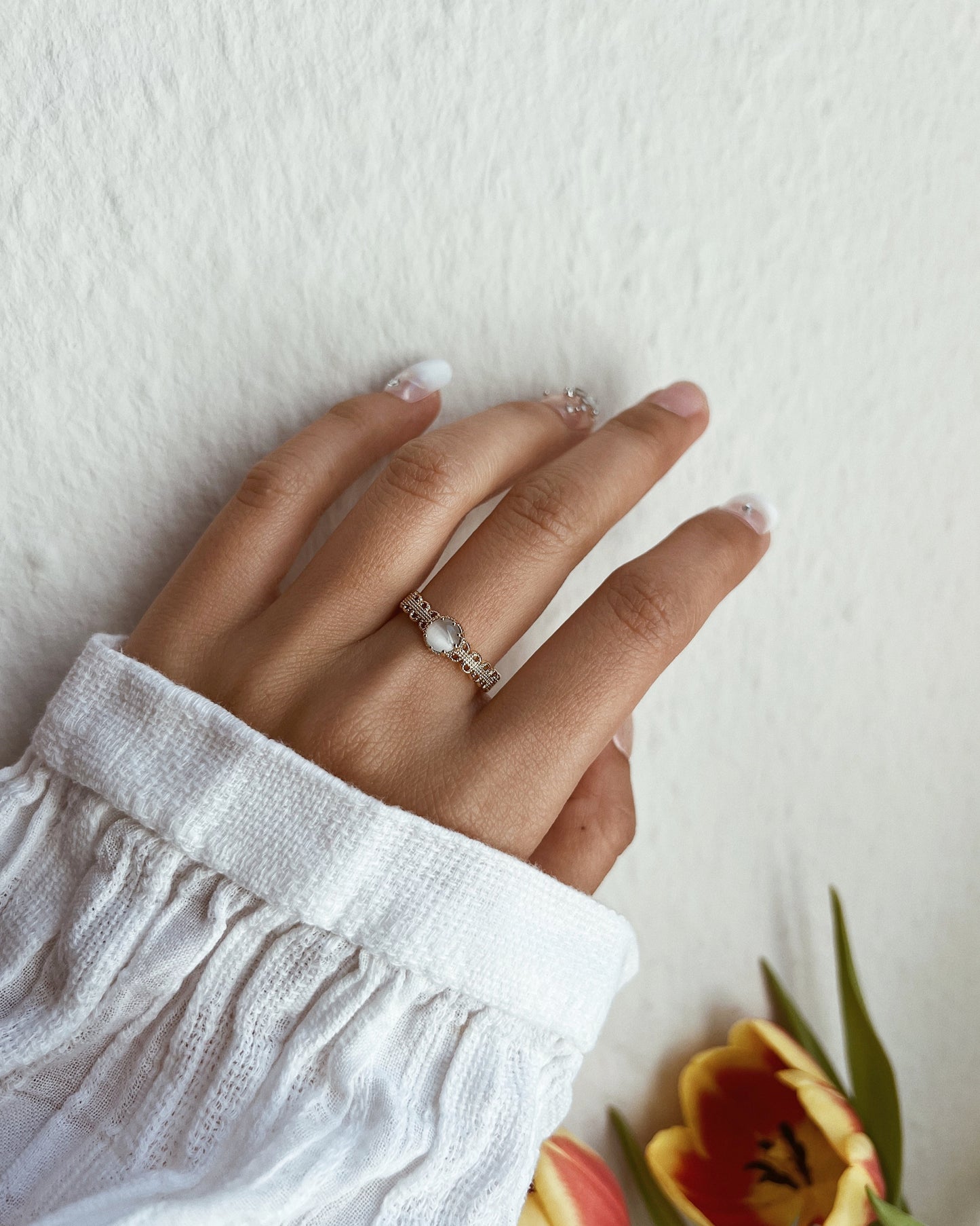 Milky Stone Filigree Ring
