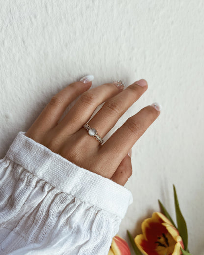 Milky Stone Filigree Ring