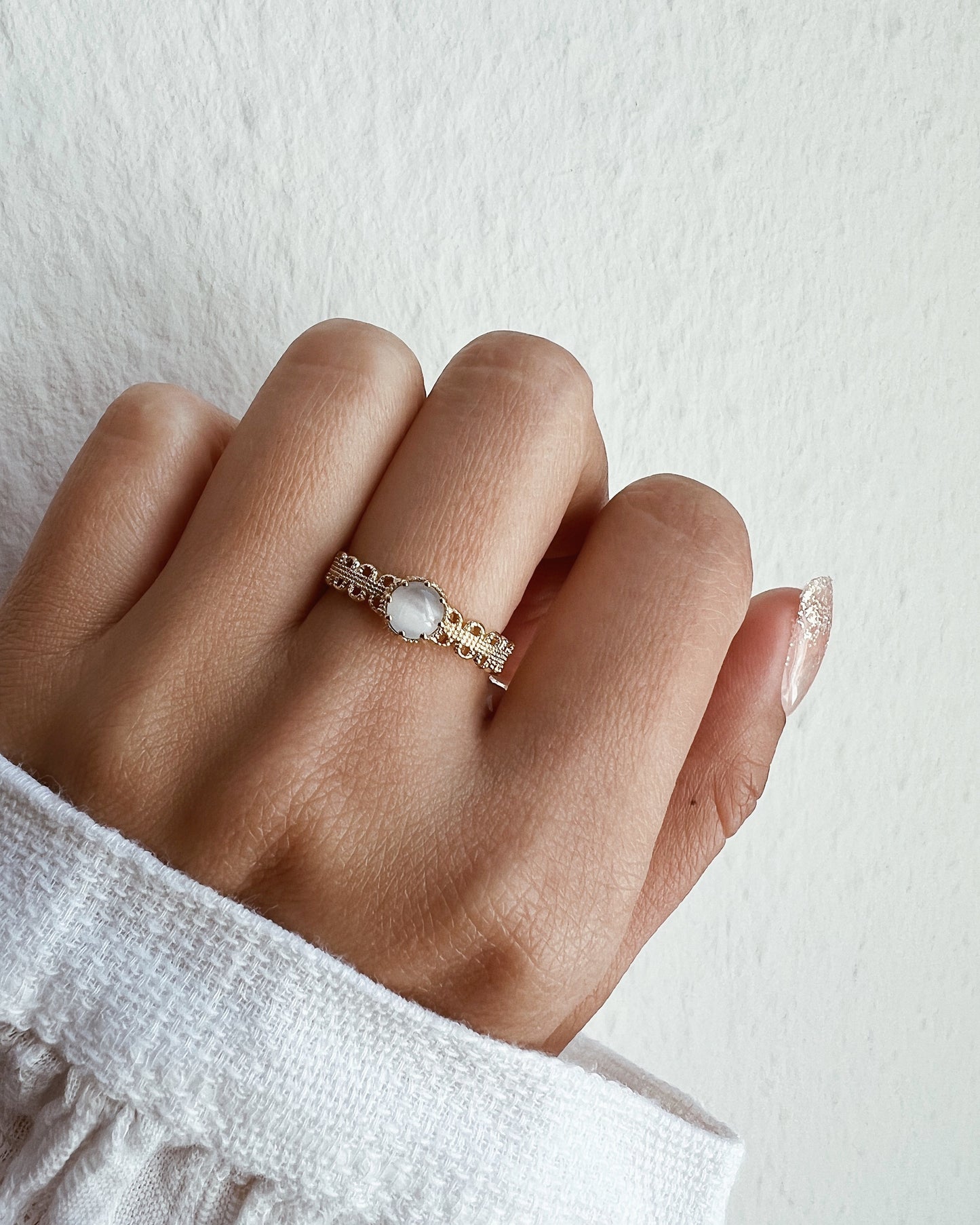 Milky Stone Filigree Ring