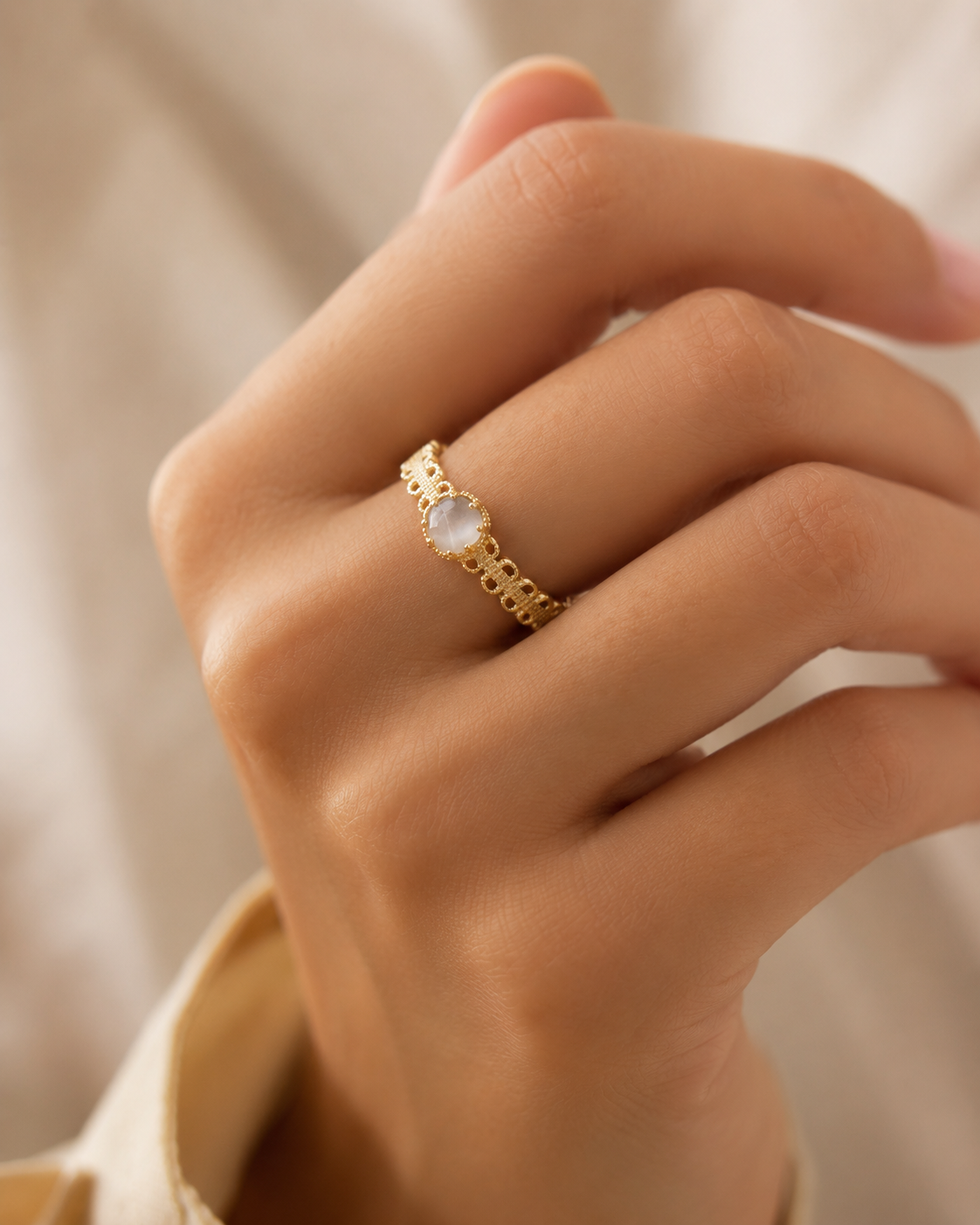 Milky Stone Filigree Ring
