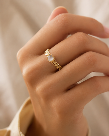 Milky Stone Filigree Ring