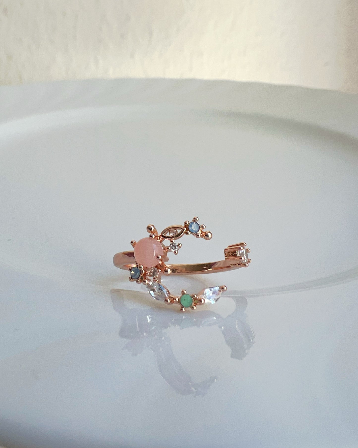 Adjustable Rose Crescent Moon Ring